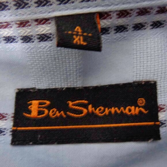 Ben Sherman Light Blue w/ Red White Blue Stripe Button Front Shirt XL - Picture 2 of 4